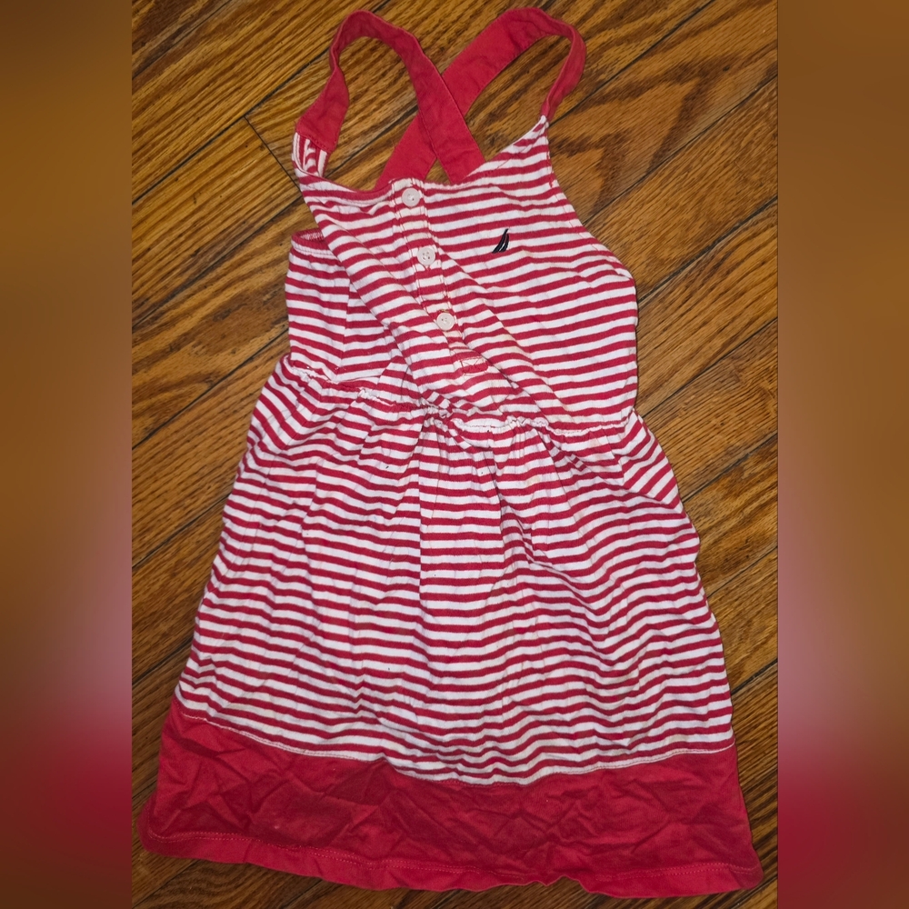 Nautica Red & White Striped Girls' Sleeveless Casual Dress